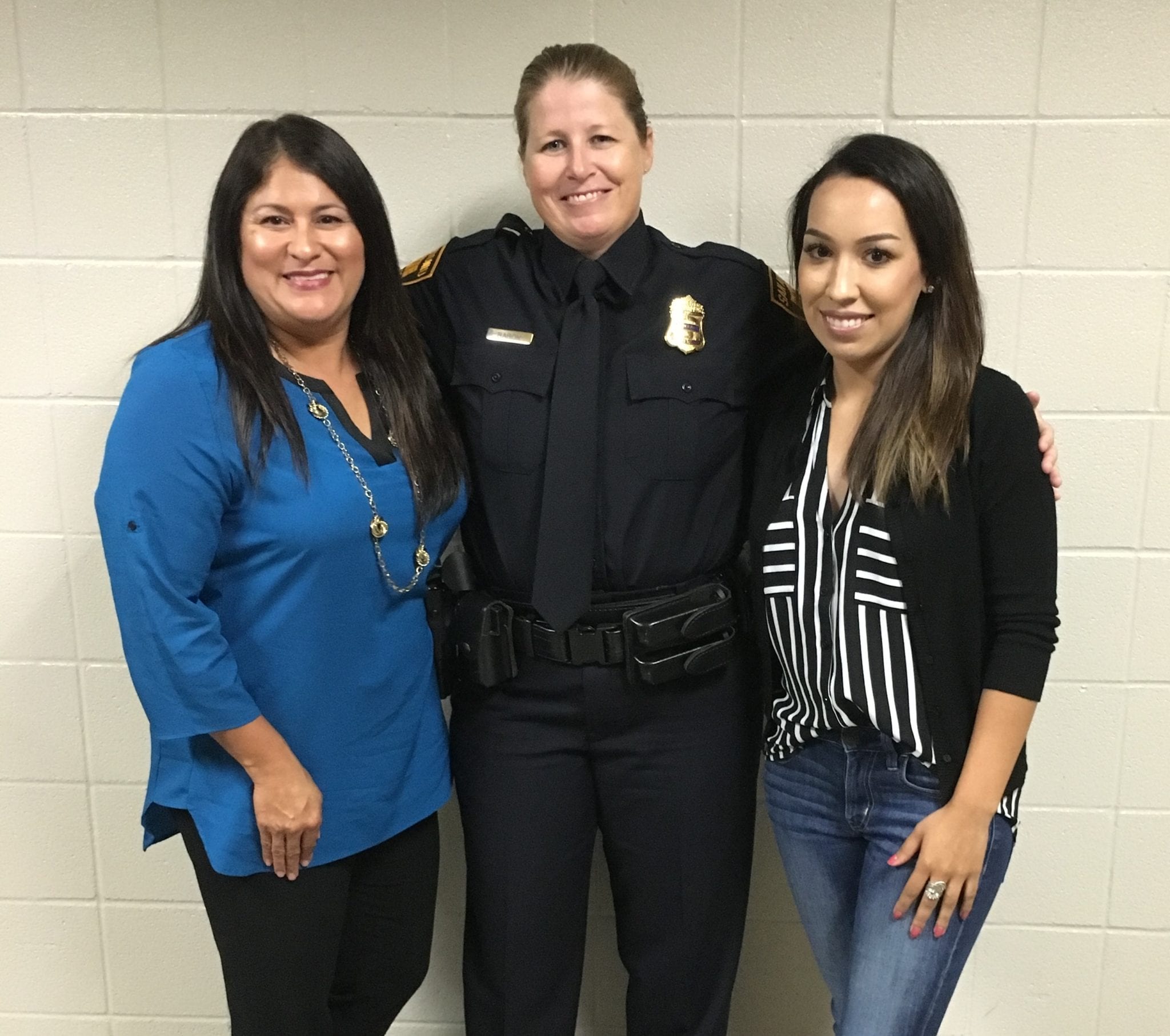 Pictured: SAPD Sgt. Tina Baron with Blue Cares Director of Community Outreach & Fundraising, Adriana Valadez, and Assistant Director of Community Outreach & Fundraising, Sofia Riojas, at Baron's promotion ceremony.